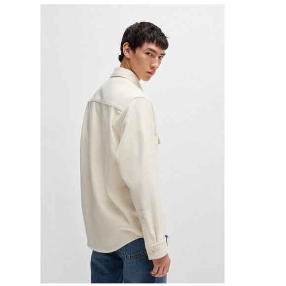 NEW  HUGO by Hugo Boss Men's Oversized-fit shirt in brushed flannel - White SZ L - Picture 4 of 6